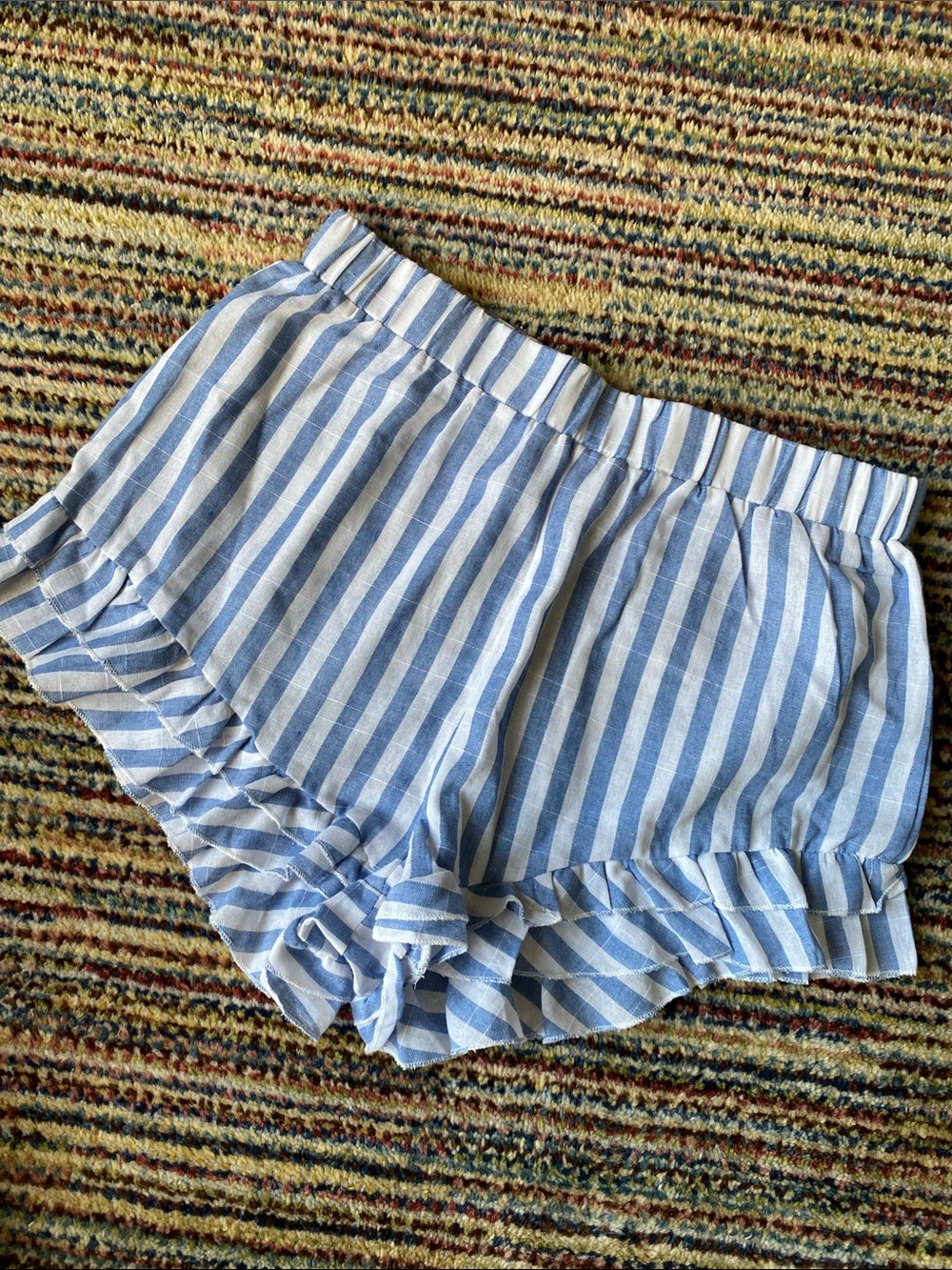 Striped Blue Ruffle Women’s Sleep Shorts